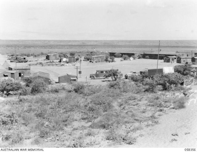 The RAAF installation at Exmouth was remote. The photo gives the view from the water tower overlooking the RAAF area towards the gun sites on 9 October 1943, shortly before Jensen arrived at the unit. (AWM 058357).