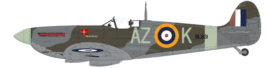 Profile depicting Spitfire Vb. BL831 as 'AZ-K' 'Skagen Ind.' in April 1942.
