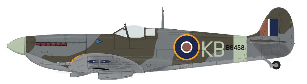Profile depicting Spitfire F IX BS458 'KB' at North Weald 1943