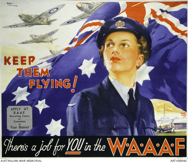 A recruiting poster for the WAAAF crated by Jardine, Walter Lacy Jardine c. 1942 (AWM ARTV08046)