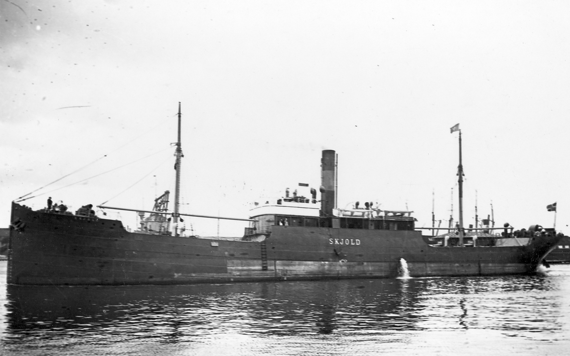 Egebjerg was signed on the SS <em>Skjold</em> when the war broke out. The ship was requisitioned by the Ministry of War Transport during the Second World War in May 1940. (Marine Museum of Denmark)