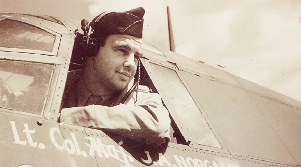 Norgaard in the cockpit of B-26 (42-95876, Y5-S, “Mary Jo”, which was named after his wife Mary Josephine Norgaard (née Silvy)