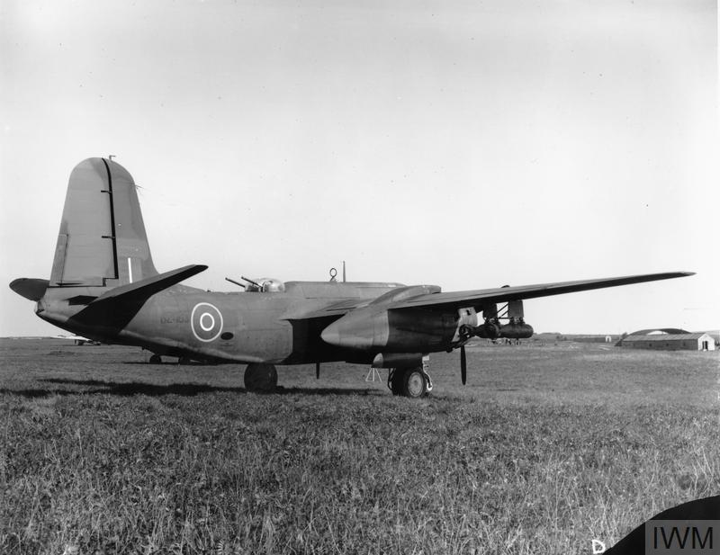 Boston Mark IV, BZ463, on the ground at Boscombe Down, Wiltshire, while undergoing armament tests with 1000-lb MC bombs mounted on wing pylons. This aircraft later served with 18 Sqn in Italy, with whom it went missing while on a night interdiction sortie on 9 August 1944, i.e. only days after Mehlsen had joined the squadron. (&copy; IWM ATP 11755D)