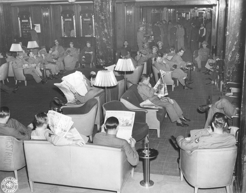 Lobby of the Stevens Hotel as utilized by Headquarters Chicago Schools, Army Air Force Technical Training Command (Air Force Historical Research Agency)