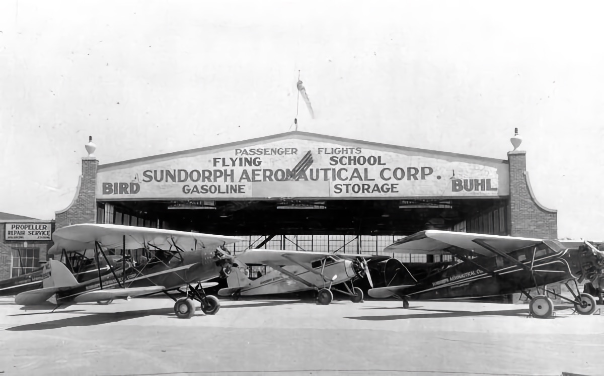 The hangar of the Sundorph Aeronautical Corporation in Cleveland, Ohio.